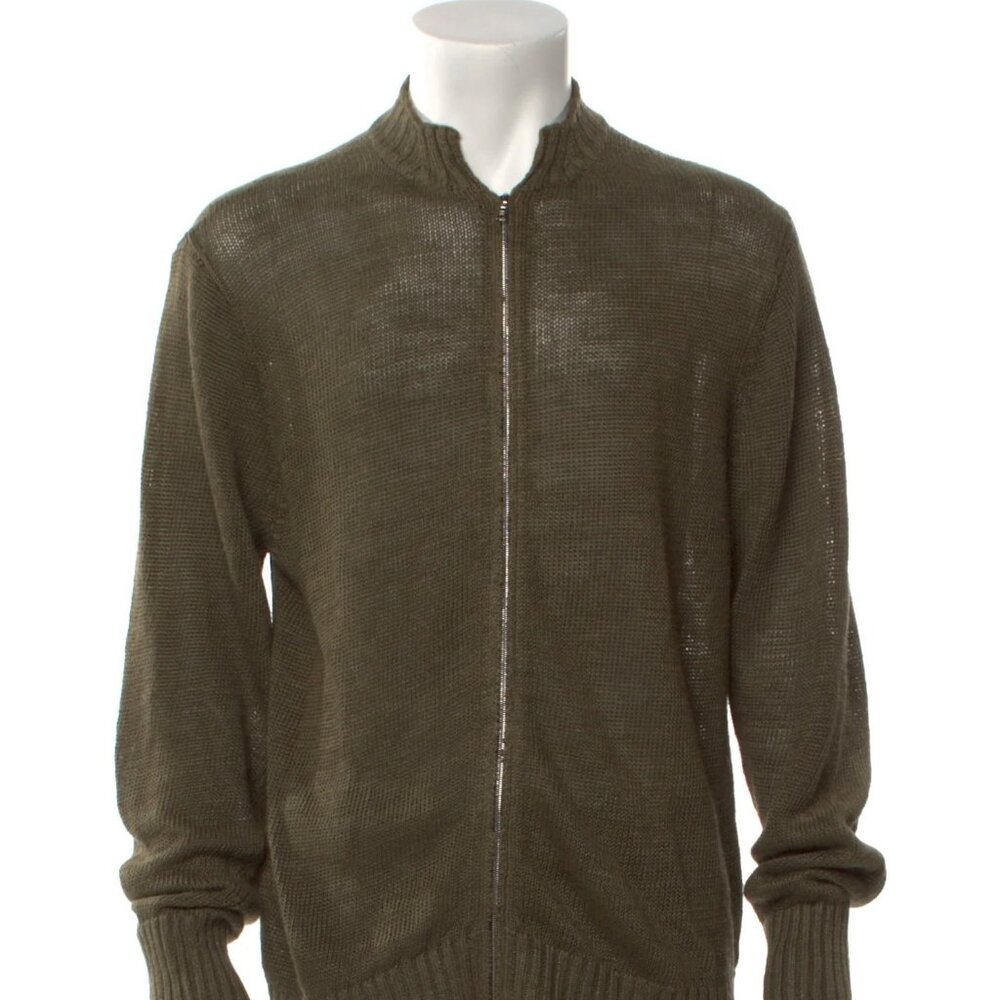 Inis Meain Meáin Linen Mock Neck Zip Up Cardigan Green Long Sleeve Size Large L - Picture 4 of 9